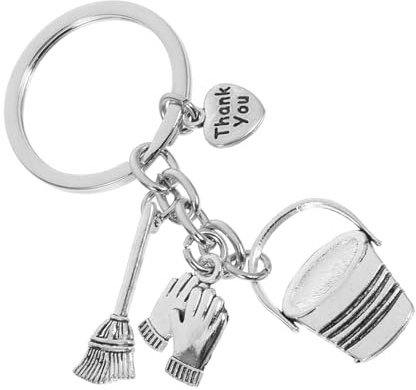 VERDANVERSE Housekeeping Appreciation Keychain Set with Bucket and Broom Charms, Thank You Keyring Pendant for Janitors and Cleaning Staff, Sturdy Work Gloves Charm for Cleaning Supplies
