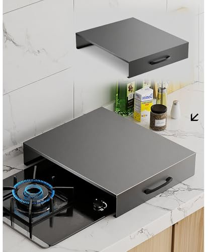 tapa encimera gas Placa protectora para cocina de gas de acero al carbono con asas, placa protectora para encimera con patas antideslizantes, tapas para quemadores(Gray,35x40x7cm/13.8x15.7x2.8in)