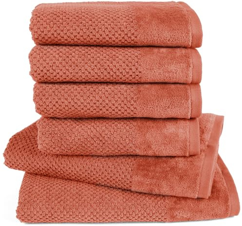 Pure Label Handtuch Set 6tlg 2xDusch 4xHand Terrakottakotta | 100% Baumwolle, weich & saugstark - Waschbar bis 60∘C, trocknergeeignet