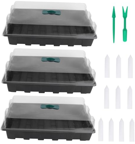Outanaya Set da 3 Scatole Multiuso per Germinazione 24 Celle Nere, Coperchio Ermetico in PVC, Vassoi per Piantine Adatti a Giardinaggio e Coltivazione in Casa o Serra