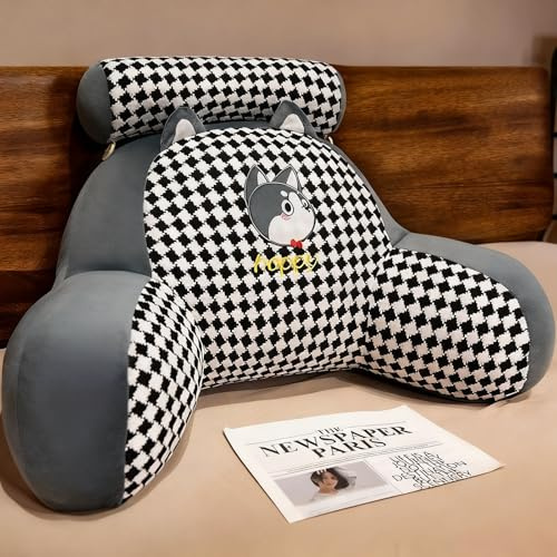 LANPEW Lesekissen Rückenkissen Gitter Grau 70x50cm, Baumwolle für Bett Sofa | abnehmbare Nackenrolle waschbarer Bezug atmungsaktiv ergonomisch Rückenstütze Nackenstütze für Erwachsene Gaming