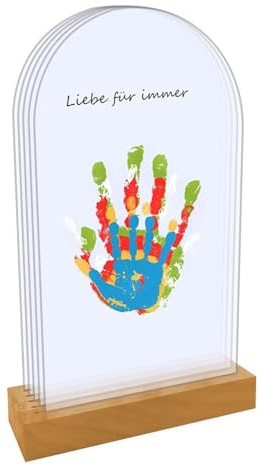 Set di impronte a mano famiglia con spazio per 5, impronte e impronte per bambini, con piastra in acrilico, base in legno, vernice, pennello, kit fai da te per la festa della mamma, festa del papà