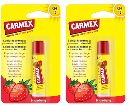 Carmex Bálsamo Labial SPF 15, Click Stick Fresa, 4.25g (Pack de 2)