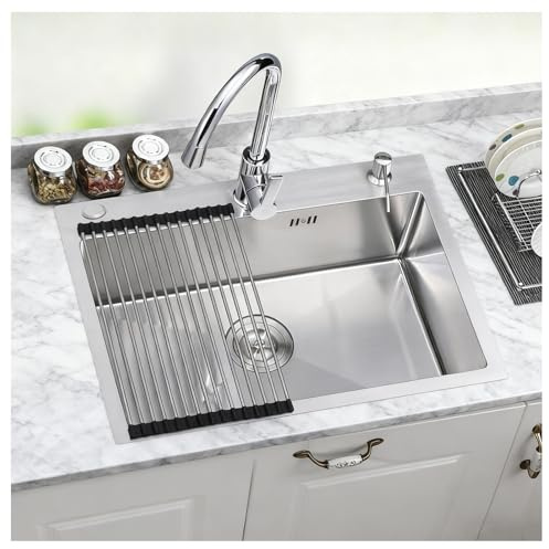 Fregadero De Cocina Acero Inoxidable,fregadero De Cocina Grande De Una Bañera Multifunción, Con Escurridor, dispensador De Jabón Kit De Drenaje Incluido.(Silver,80x50)