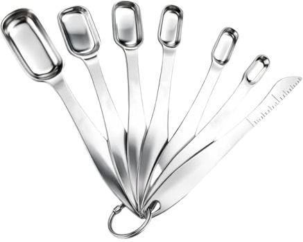 Measuring Spoons, 7-Piece Stainless Steel Measuring Spoons Set, Tablespoon and Teaspoon Measure for Dry and Liquid Ingredients, Fits in Narrow Spice Jars