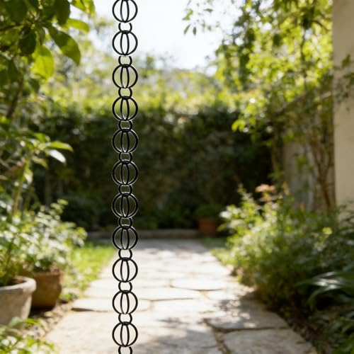 Rytgdxss Catena Antipioggia per Grondaie,con Gancio Rinforzato - Convoglia l‘Acqua Piovana Direttamente in Una Botte o Vaso per l’Irrigazione del Orto o Giardino.3.6m(11.8ft) Nero-B