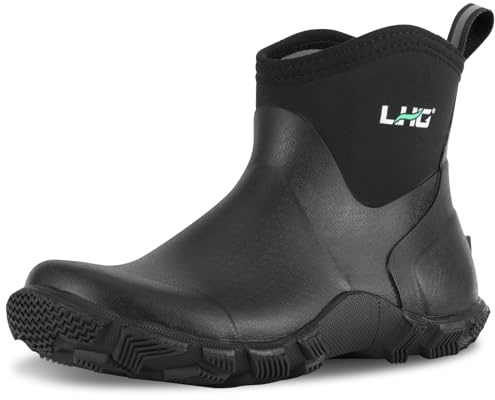 LHG Men's 6'' Ankle Garden Boots Rubber Rain Boots Waterproof Insulated Neoprene Mud Boot for Outdoor Farming Lawn Chore Yard Hunting, Size 9 Black