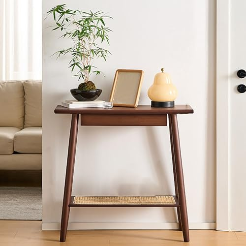 SXKLLYX Console avec Tiroirs, Petite Table D'appoint en Rotin avec étagères de Rangement Intégrées pour Entrée/Hall/Salon/Couloir/Bureau