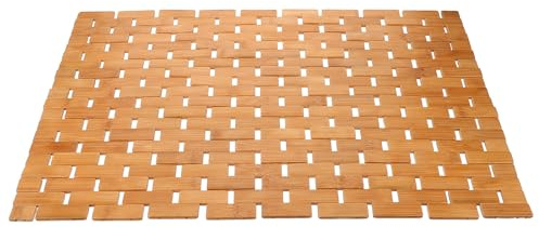 OHPHCALL Alfombrilla de Baño de Bambú Antideslizante, Tapete Artesanal 40x60 Cm Color Carbonizado, Resistente al Agua para Ducha y Baño, Alfombra Natural para Hogar y Dormitorio