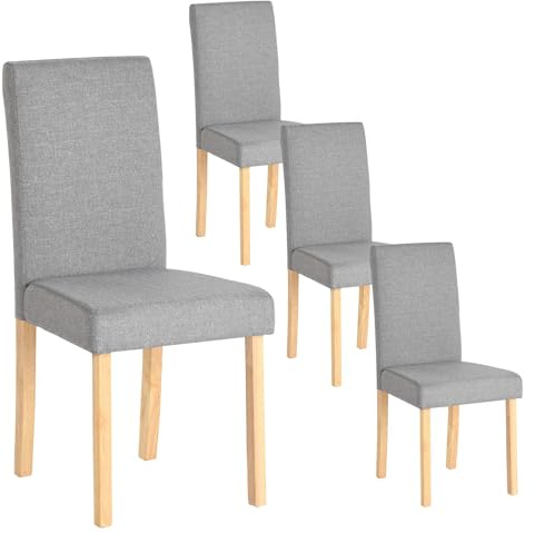 EGGREE Esszimmerstühle 4er Set Grau Leinenoptik Stoff, Gepolsterte Stühle mit Dicker Sitzfläche & Rückenlehne, Stabile Gummibaumholz-Beine, 46,5 × 43 × 92 cm Moderner Design für Esszimmer & Küche