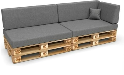 Best Wool Palettenkissen Set Wetterfest – 6er Set für Europaletten, 2X Sitzkissen 120 x 80 cm + 2X Rückenkissen 120 x 40 cm + Seitenkissen 60 x 40 cm + Dekokissen 40 x 40 cm, Dunkelgrau