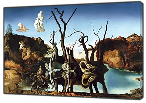 ARTSPRINTS swant Reflecting Elefant von Salvador Dali Nachdruck auf Rahmen Leinwand Bild Art Wand Home Dekoration, 34 x 24inch(86x 60 cm) -18mm depth