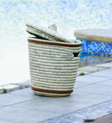 Maison Zoe Großer Korb mit Deckel D 45cm H50cm - Robust - Seegras - 100% Handmade - ökologisch und nachhaltig - Wäschekorb - Flechtkorb - Stroh