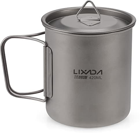 Lixada Titanium Topf Camping Titanium Becher Tragbar Klappgriff Outdoor Tasse Wasser für Picknick Wandern