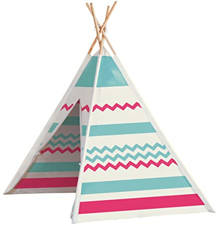 John 7026293 77204 Tipi Spielzelt, Weiß/Pink/Türkis/Natur