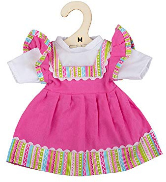 Bigjigs Toys Pink dress with striped trim (for Size Medium Doll) - FOR BIGJIGS TOYS DOLLS ONLY
