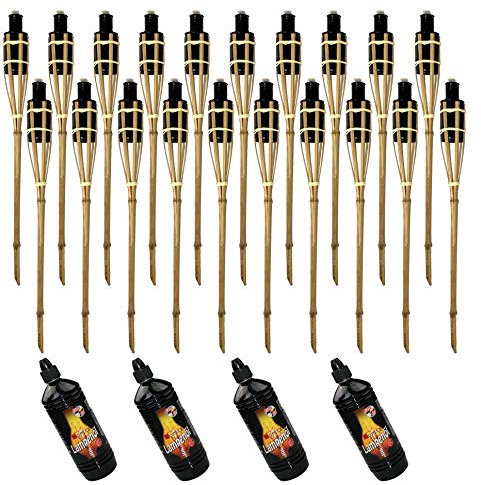 Moritz 20x Bambusfackeln Fackel 90 cm Standard Natur + 4X 1000ml Lampenöl Gartenfackel Ölfackeln Garten Deko Öllampe Wegleuchte