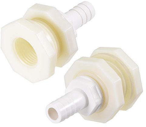 sourcing map Bulkhead Fitting Adapter 12mm Barbed x G1/2 Female ABS White for Aquariums, Water Tanks, Tubs, Pools 2Pcs