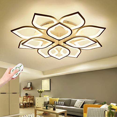 LED Deckenleuchte Dimmbar 110W Wohnzimmerlampe mit Fernbedienung Farbwechsel Schlafzimmer Deckenlampe moderne Blatt Design Acryl Deckenbeleuchtung Esszimmer Küche Kronleuchter Deko Lampe, 12 Heads
