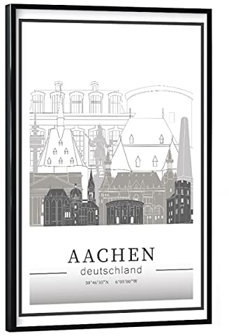 artboxONE Poster mit schwarzem Rahmen 45x30 cm Städte Aachen Skyline line Art - Bild Aachen