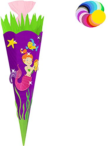 alles-meine.de GmbH Bastelset - Schultüte Farbe & Größe wählbar 70/85 / 100 cm - Meerjungfrau - Farbe frei wählbar - Bastelschultüte - Zuckertüte zum selber Basteln Bemalen..