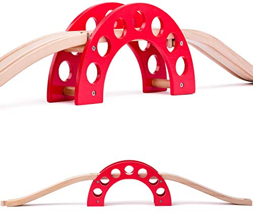 Set: Holz - Brücke + 3 Schienen - für Holzeisenbahn - passend für alle Schienen-Systeme & Straßen - z.B. Brio/Heros/Eichhorn/IKEA/Woody u.v.m. - Holzb..