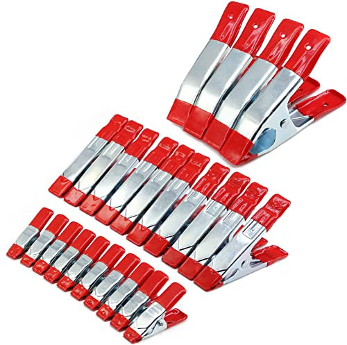 Federzwingen, 24 Stück Metall Federzwinge, Metallfederklemmen mit Starker Feder und Anti Rutsch Beschichtung, Feder Klemmzwingen für Camping Tarpaulin, Holzbearbeitung, Handwerk, Fotografie, Modellbau