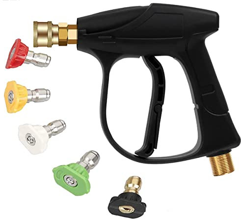 High Pressure Washer Gun with 5 Water Spray Nozzle Tip, 1/4 Quick Release Car Washer Gun, 4350 PSI Power Short Spray Pressure Washer Gun M22-14MM Fitting Hose Connector for Car Cleaning
