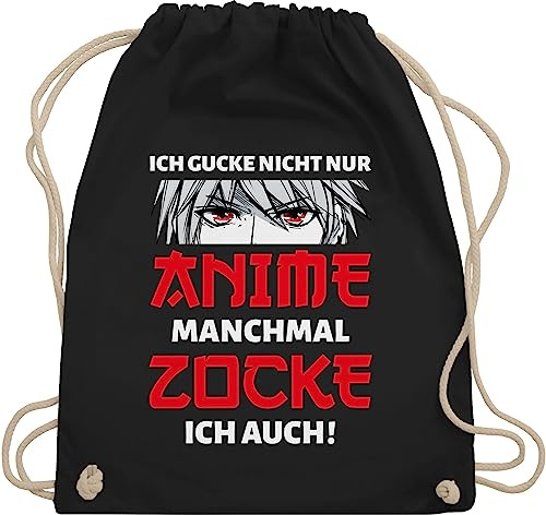 Turnbeutel Rucksack - Ich gucke nicht nur Anime manchmal zocke ich auch Junge - Unisize - Schwarz - geschenke für zocker jungs turnbeutel+anime animation manga juterucksäcke taschen anime+tasche