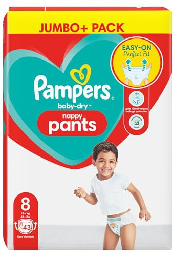 Pampers Baby-Dry - Pannolini taglia 8, 43 pannolini, 19 kg, confezione jumbo+