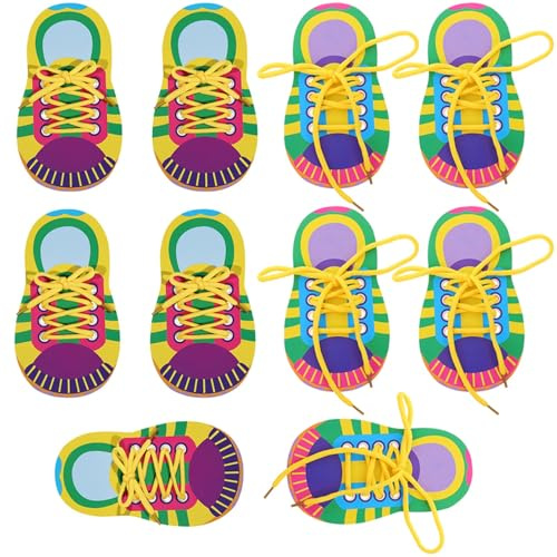 LUOZZY 10 Sets Shoe Trying Practice for Kids Shoelace Threading Teaching Toys Learn to Tie Shoelaces Toy Fine Motor Skills Toy Threading Game for Kids, Random Color