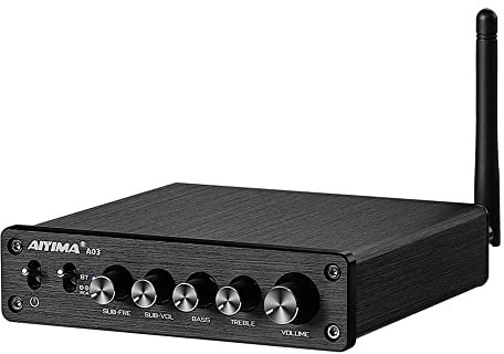AIYIMA A03 TPA3116 Mini amplificatore di potenza per subwoofer Bluetooth 5.2 stereo Classe D 2.1 canali HiFi Amplificatore desktop 50W x 2 + 100W Amplificatore audio con alimentatore adattatore DC 24V