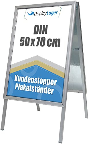 DisplayLager, Dänische Qualität | Kundenstopper Alu-Line | 2 Plakate (beidseitig) | Wetterfeste Plakatständer Gehwegaufsteller Werbetafel (Silber, 50 x 70 cm)
