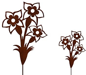 Bornhöft Gartenstecker Blume Beetstecker Topfstecker Metall Rost Gartendeko Edelrost Enzian 2er Set rostige Dekoration