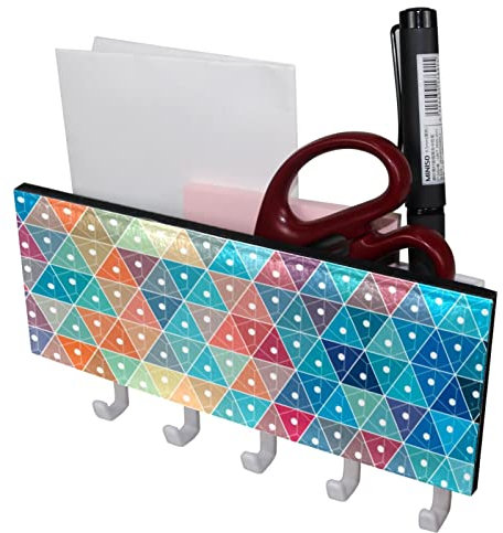 TBOUOBT Mail Organizer für die Wandmontage, Schlüsselhalter mit Briefhalter und Haken, Schlüsselhaken Mail Holder Wall Mounted,Farbige Dreiecke Polka Dots Modern