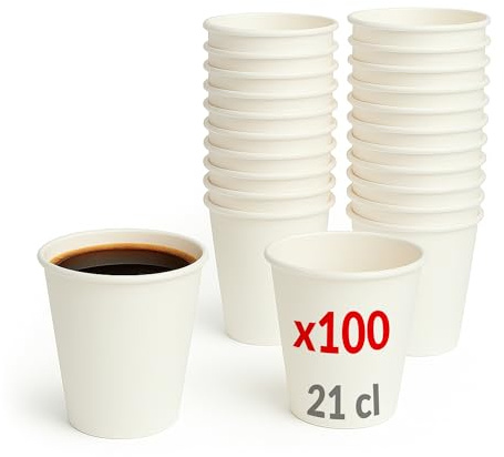 Table'Colors Lot de 100 Gobelets en Carton Blanc 21 cl, Recyclables, Fabriqués en France - Cafés - Idéals pour Fêtes, Anniversaires, Cafés et Réceptions