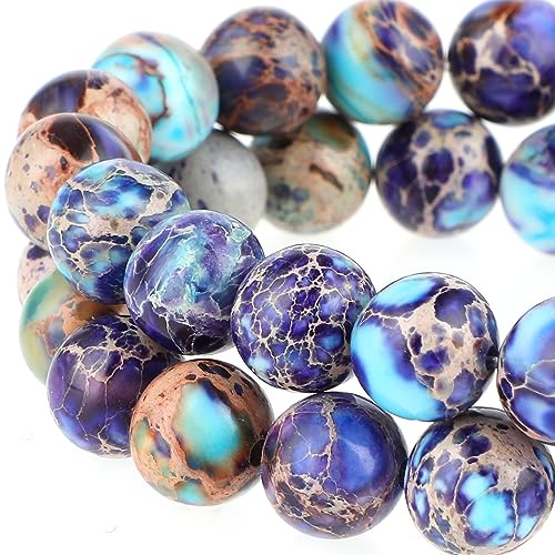 45-47 Pezzi Perline di Diaspro Blu Viola Perline di Pietre Preziose Naturali di Sedimenti Marini Reali 8mm Tonde Colorate per Collane Bigiotteria Braccialetti Fai Da Te Creazione di Gioielli