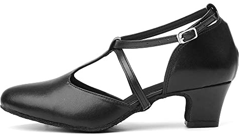 TINRYMX Chaussures de Danse Tango Femmes Lanière en T Valse Chaussure de Danse De Salon Tango Salsa,L272-Noir-4.5CM,37EU