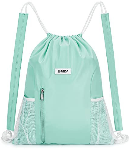 WANDF Kordelzug-Rucksack mit Schulterpolster, Sport-Gym-Rucksack mit Netztasche, Kordelzug-Rucksack für Damen und Herren (Minzgrün)
