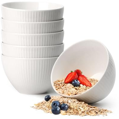 NUTRIUPS Deep Cereal Bowls, 5.5x3.5in 750ml Soup Bowl, Ceramic Large Bowls for Oatmeal, Salad, White Bowl Set of 6, Dishwasher & Oven Safe, Microwavable