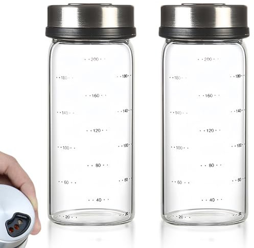 Sporgo 2 tarros de especias de 200 ml: organizador de especias de vidrio de borosilicato con tapa giratoria, para especias o hierbas en la cocina o barbacoa al aire libre