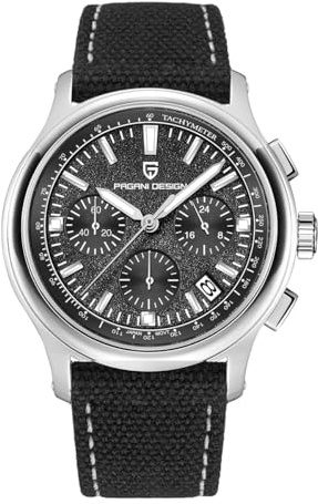 Pagani Design herrkvartsur, herrkronograf, japansk VK63-rörelse, AR-safirkristallglas, läderarmband, 100 m vattentät klocka PD-1781, svart, Minimalist