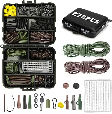 Piscorush 272stk Karpfen Angelzubehör Set, Angelhaken Kit inkl. Jig Haken, Bullet Bass Werfen Sinker Gewichte, Verschiedene Angeln Wirbel Snaps, Sinker Slides