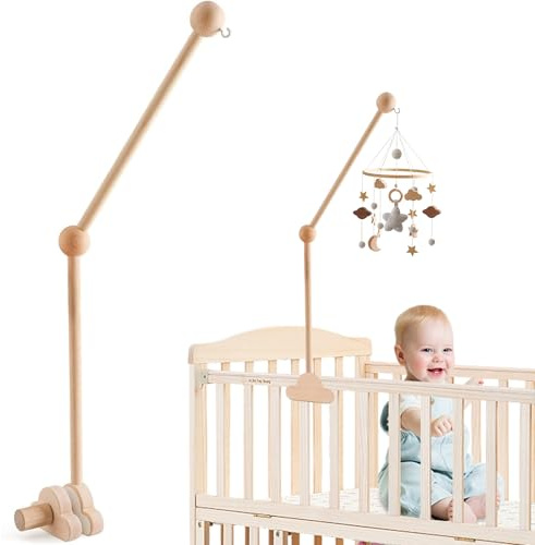 Mobile Halterung Holz,Baby Mobile Halterung für Babybett,Verstellbarer Mobile Halterung Wickeltisch für Kinderzimmer,Babybett Klingelhalterung,Mobiles Gestänge für Aufhängung Windspiele Bettglocke