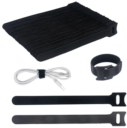 SUTOUG 60 bridas reutilizables negras, correas ajustables para cables, gestión de cables, organizador de cables para cables de carga de escritorio, hogar y oficina, 200 x 12 mm