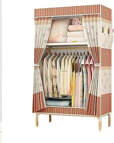 BOKNI Tragbarer Kleiderschrank, Stoff-Kleiderschrank, Schlafzimmerschrank, tragbarer Stoff-Kleiderschrank, offene zusammengebaute Kleiderschränke aus Holz, Kleiderstange, Leinwand-Kleiderschrank,