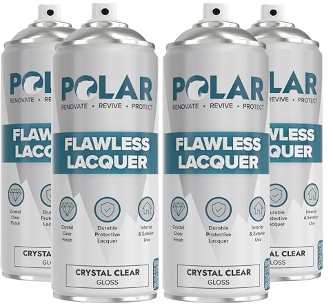 Polar Flawless Clear Lacquer Spray, 4x400ml, Clear, Gloss Finish | Clear Acrylic Protective Coating, Wood, Metal, Glass, Plastic and Ceramic, Scratch Resistant, Non-Yellowing, UV Protection