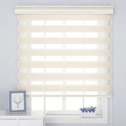 Doppelrollo Verdunkelungsrollo 95 x 200 cm Sonnen-, Sicht- & Schallschutz Klemmrollo Fensterrollo Duo Rollo Einfache Montage für Fenster & Balkontür, Beige