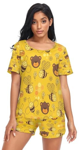 HMZXZ Damen Schlafanzug-Set Niedlich Biene Tragen Sommer Pyjama Woman Set,Bienes Loungewear und Shorts Lounge Set Sleepwear Nachtwäsche