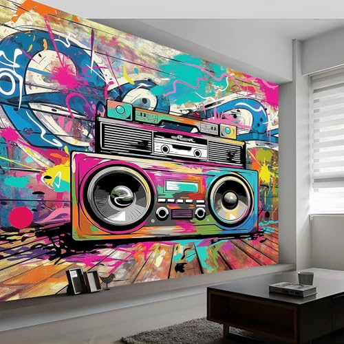 Générique Papier Peint Panoramique Art De Rue Graffiti Culture Hip-Hop 3D Peinte Coloré Intissé Murale, 300 x 210 cm (L x H) Photo Murale pour Salon Chambre d'enfants restaurant Décoration Murale